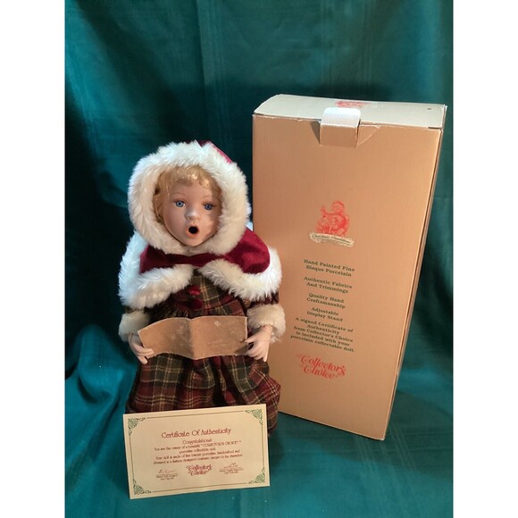The Collector’s Choice By Dan Dee 18” Porcelain Doll Blonde Caroler In Box - Picture 8 of 16